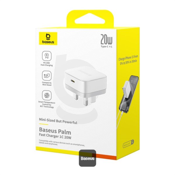 شاحن جداري baseus palm fast charger 1c 20w ابيض⚡